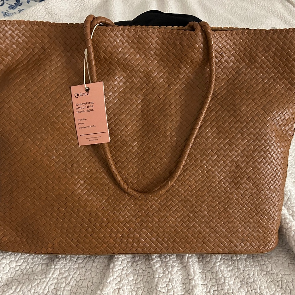 NWT Quince Italian Leather Handwoven Tote -Cognac
